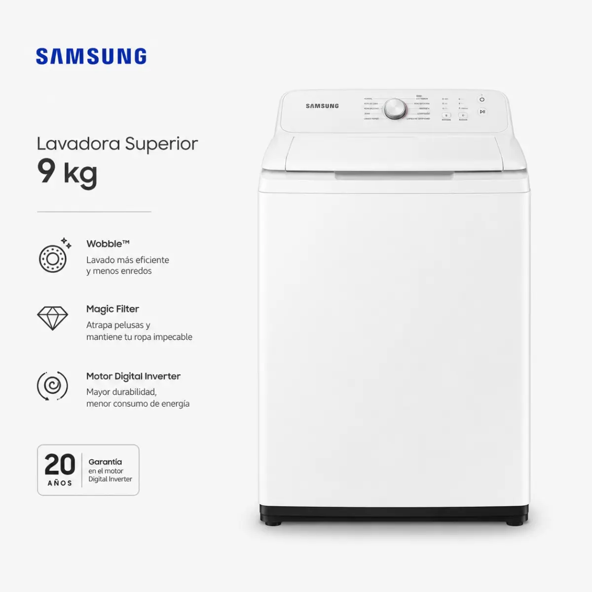 LAVADORA SAMSUNG 9 KG SUPERIOR (BLANCO)