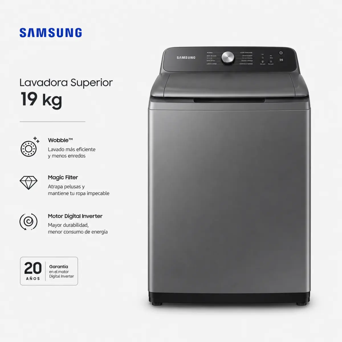 LAVADORA SAMSUNG 19 KG SUPERIOR (GRIS)